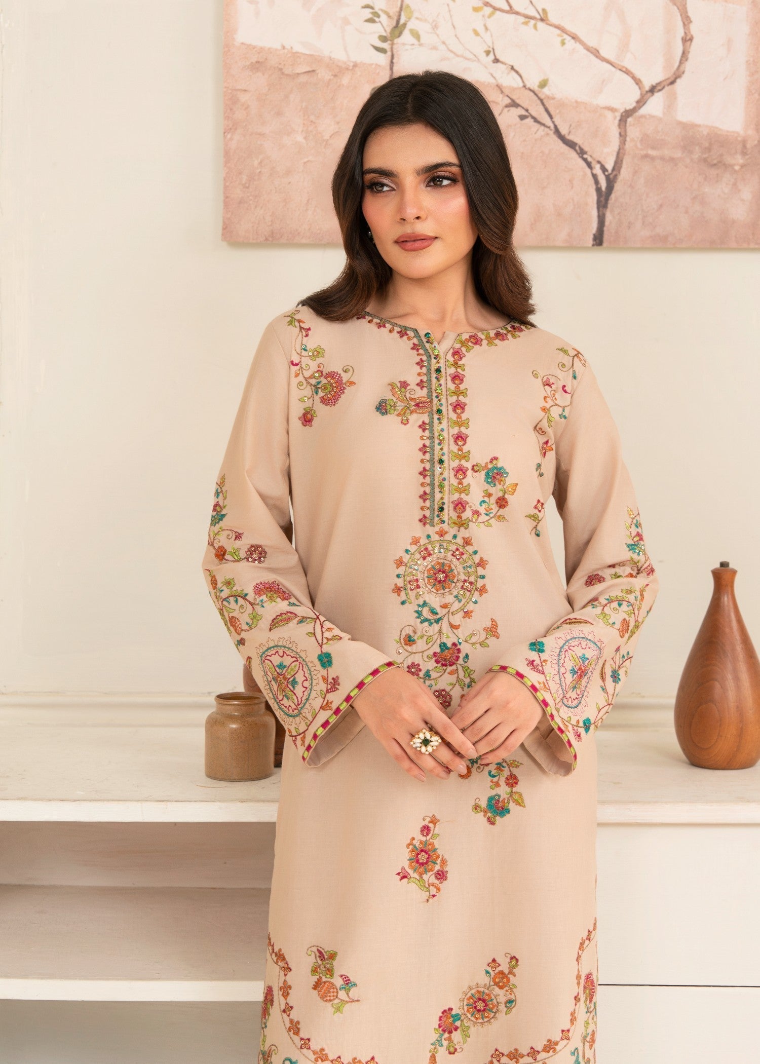 Lawn Kurta Set in Beige