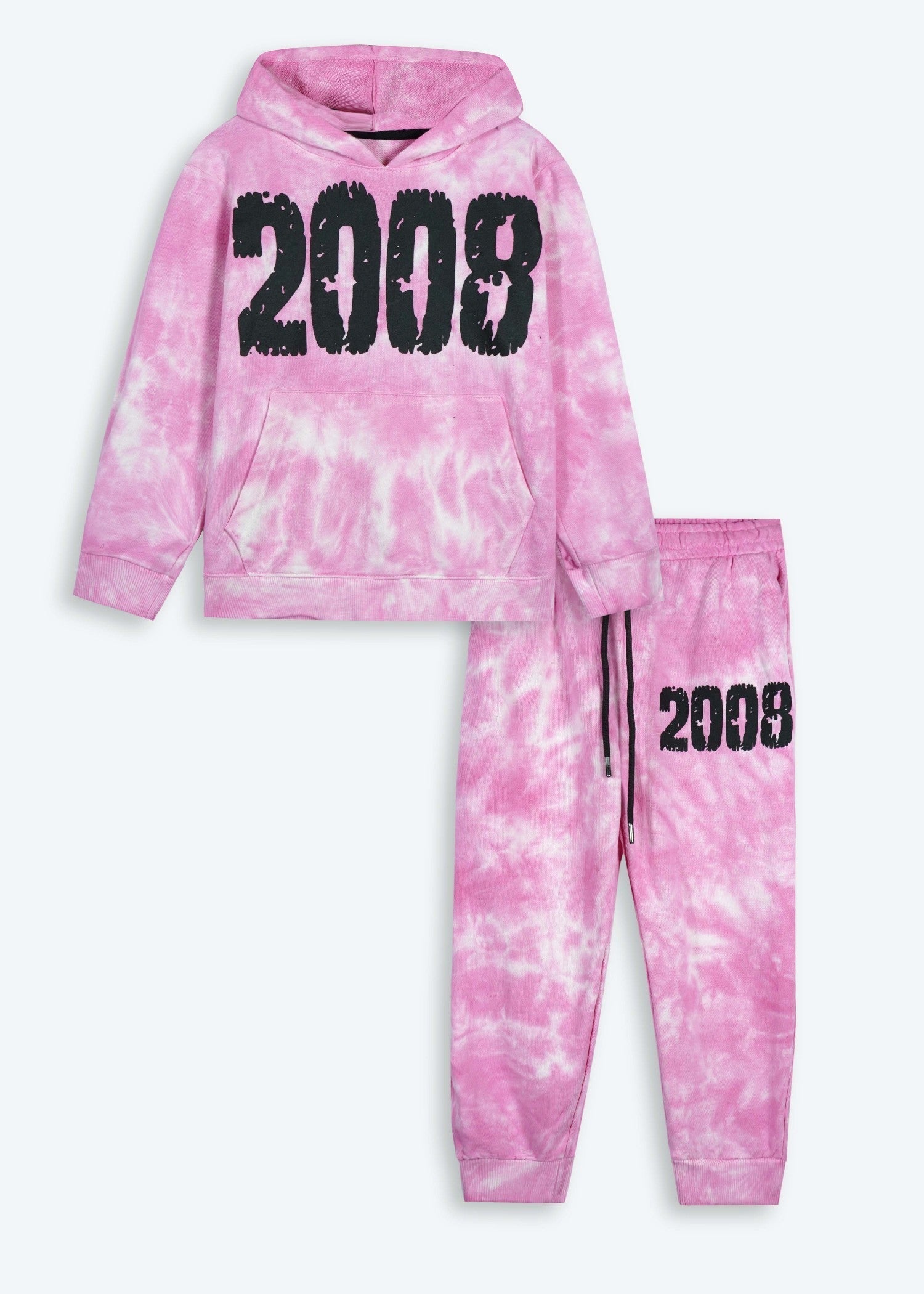 KIDS-PINK-TIE-DYE-TRACKSUIT-100 Cotton Terry Hoodie Joggers Set