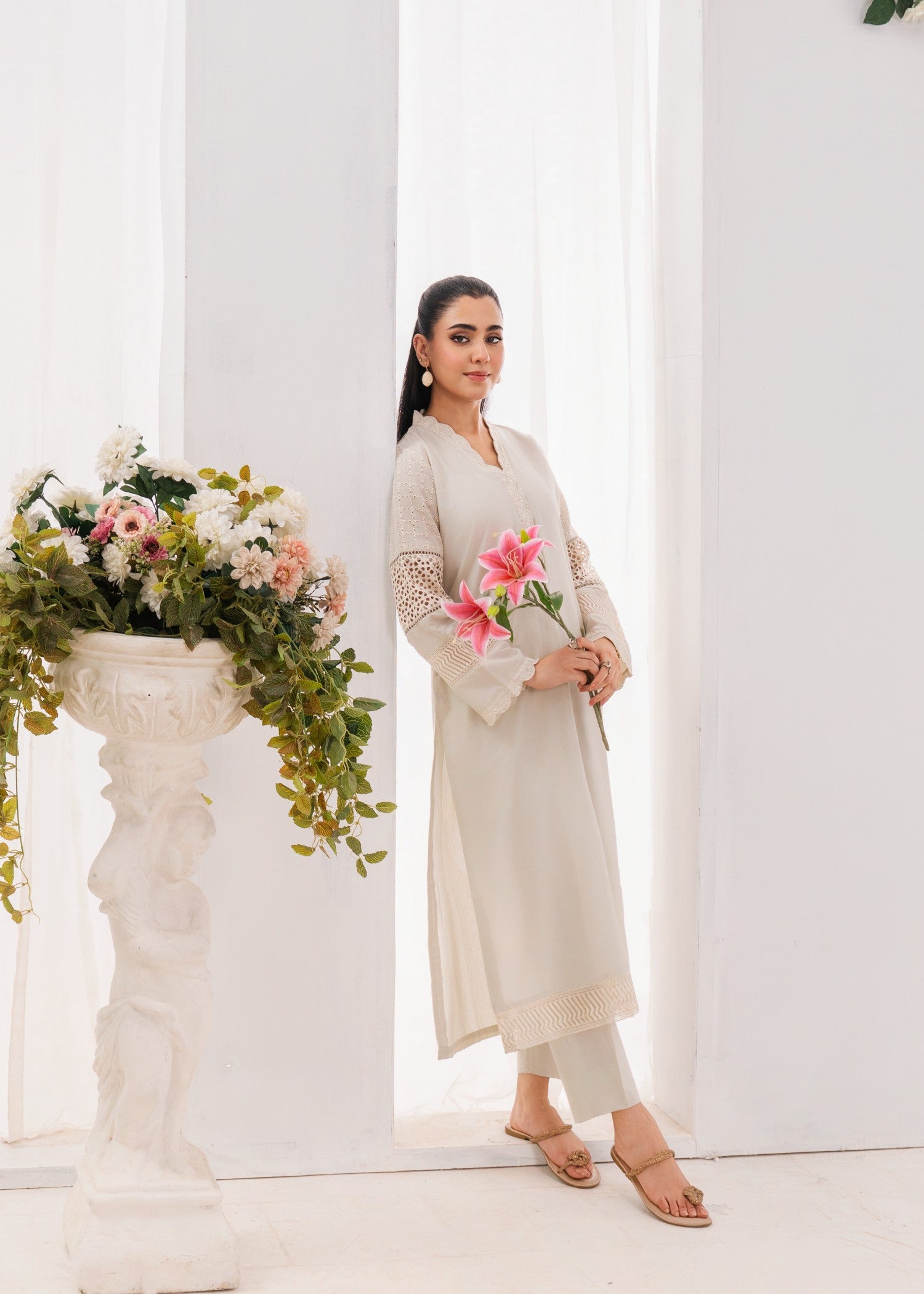Lawn Kurta Set in Ivory