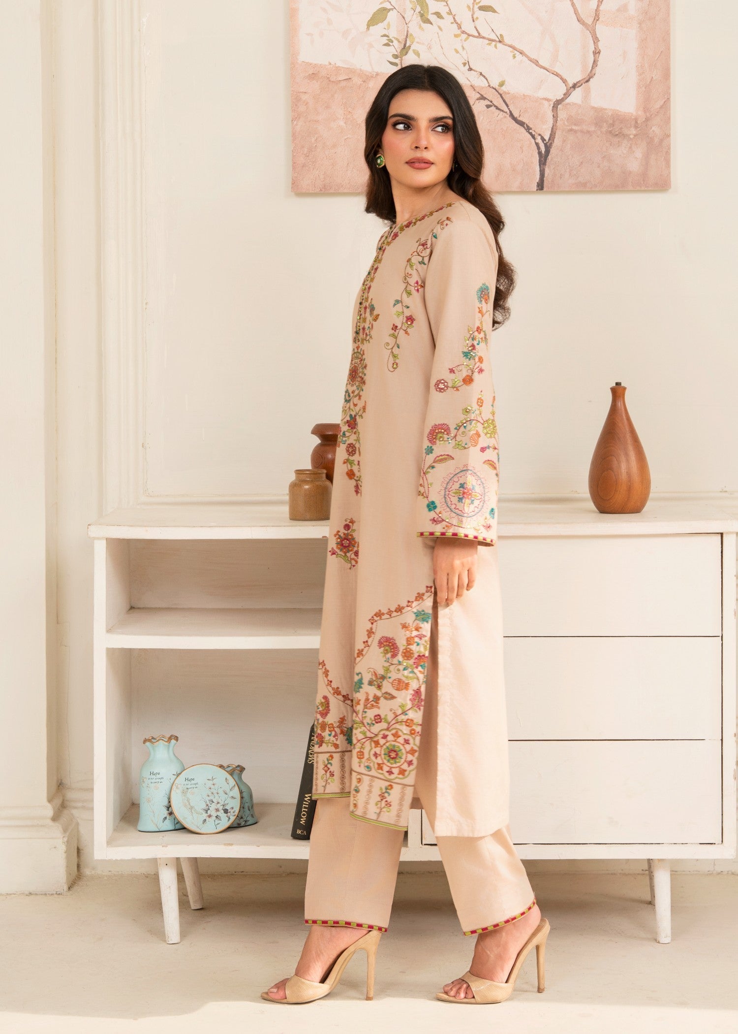 Lawn Kurta Set in Beige